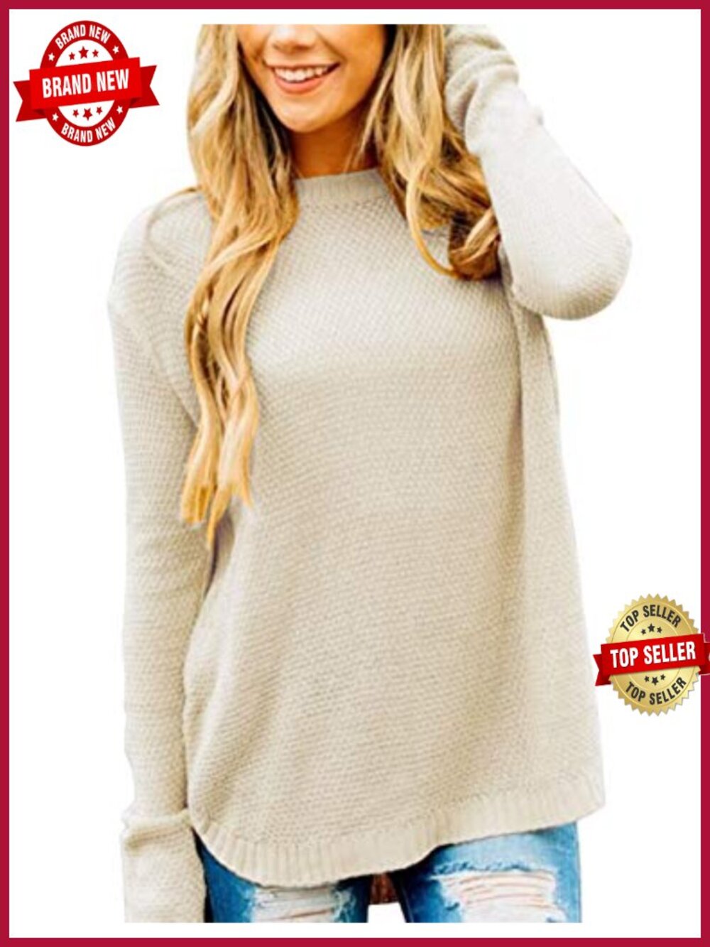 MEROKEETY Women's Fall Sweater Loose Fit Crew Neck Pullover